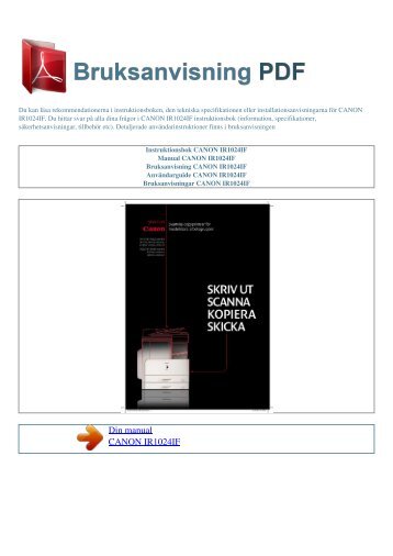 Instruktionsbok CANON IR1024IF - BRUKSANVISNING PDF