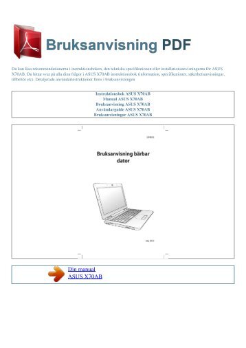 Instruktionsbok ASUS X70AB - BRUKSANVISNING PDF