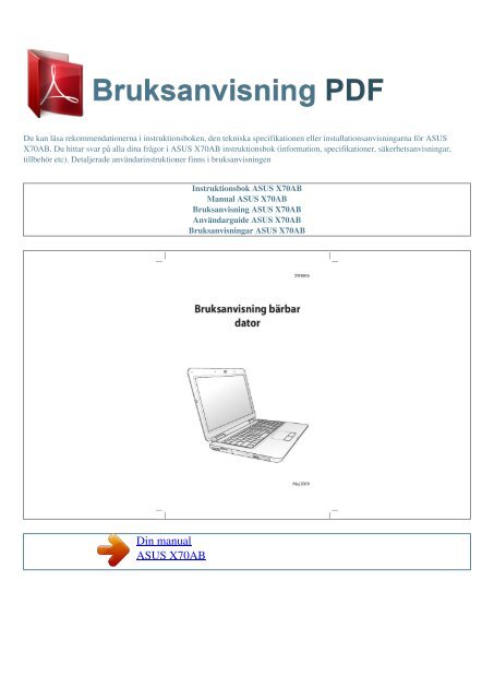 Instruktionsbok ASUS X70AB - BRUKSANVISNING PDF