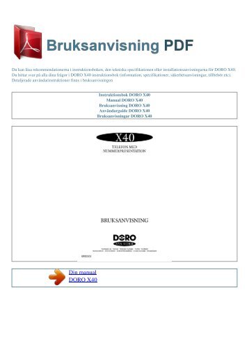 Instruktionsbok DORO X40 - BRUKSANVISNING PDF