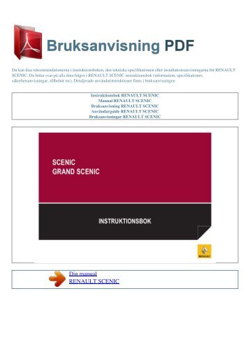 Instruktionsbok RENAULT SCENIC - BRUKSANVISNING PDF