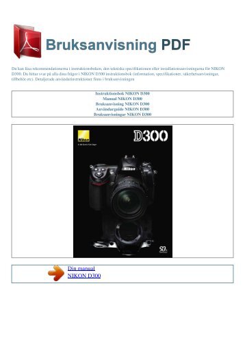 Instruktionsbok NIKON D300 - BRUKSANVISNING PDF