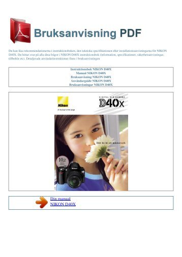Instruktionsbok NIKON D40X - BRUKSANVISNING PDF