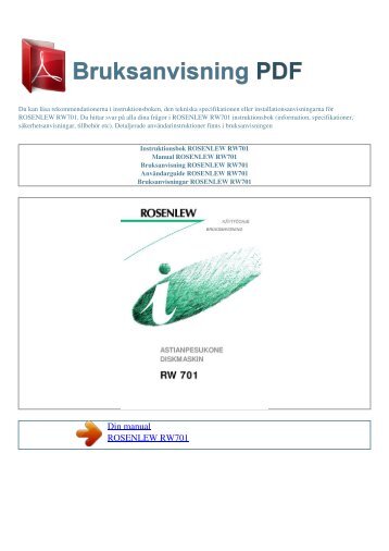Instruktionsbok ROSENLEW RW701 - BRUKSANVISNING PDF