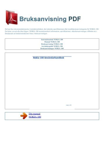 Instruktionsbok NOKIA 100 - BRUKSANVISNING PDF