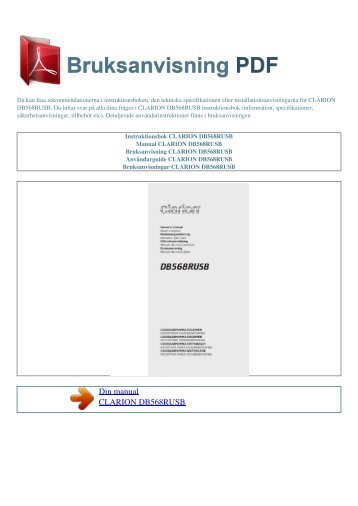 Instruktionsbok CLARION DB568RUSB - BRUKSANVISNING PDF