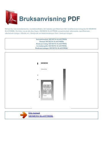 Instruktionsbok SIEMENS SL44T590SK - BRUKSANVISNING PDF