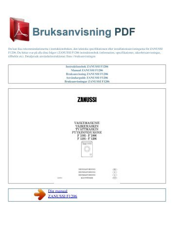 Instruktionsbok ZANUSSI F1206 - BRUKSANVISNING PDF
