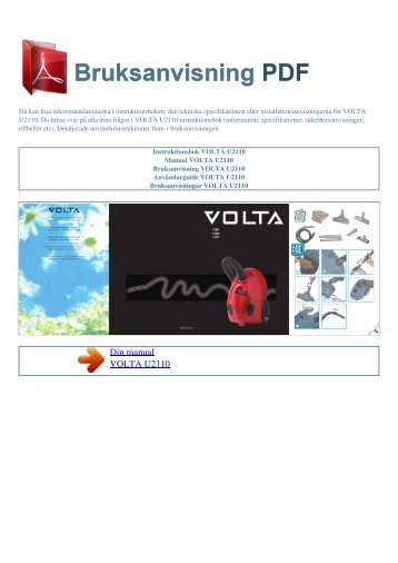 Instruktionsbok VOLTA U2110 - BRUKSANVISNING PDF