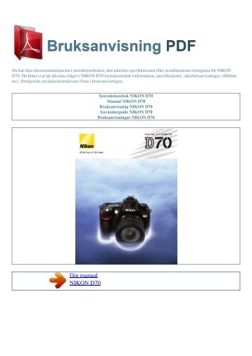 Instruktionsbok NIKON D70 - BRUKSANVISNING PDF