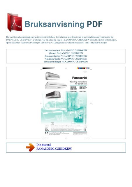 Instruktionsbok PANASONIC CSE9DKEW - BRUKSANVISNING PDF