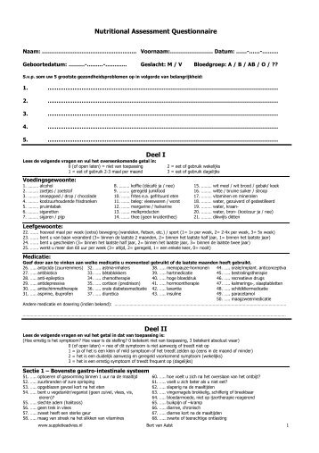 Nutritional Assessment Questionnaire Deel I Deel II