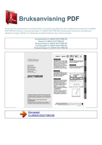 Instruktionsbok CLARION DXZ778RUSB - BRUKSANVISNING PDF
