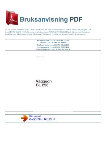 Instruktionsbok GAGGENAU BL253110 - BRUKSANVISNING PDF