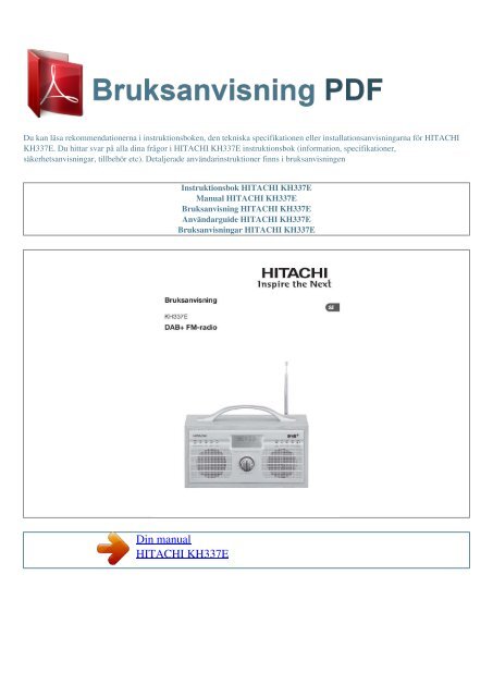 Instruktionsbok HITACHI KH337E - BRUKSANVISNING PDF