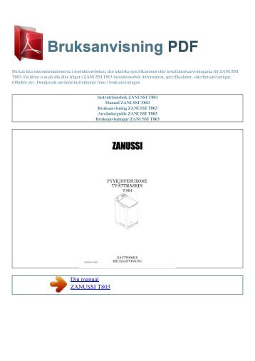 Instruktionsbok ZANUSSI T803 - BRUKSANVISNING PDF