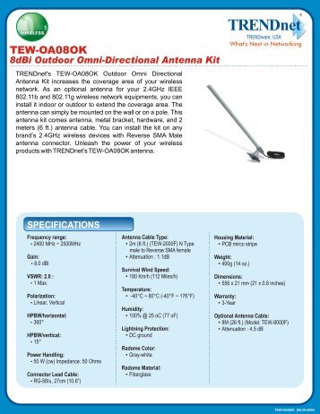 8dBi Outdoor Omni-Directional Antenna Kit - Downloads - TRENDnet