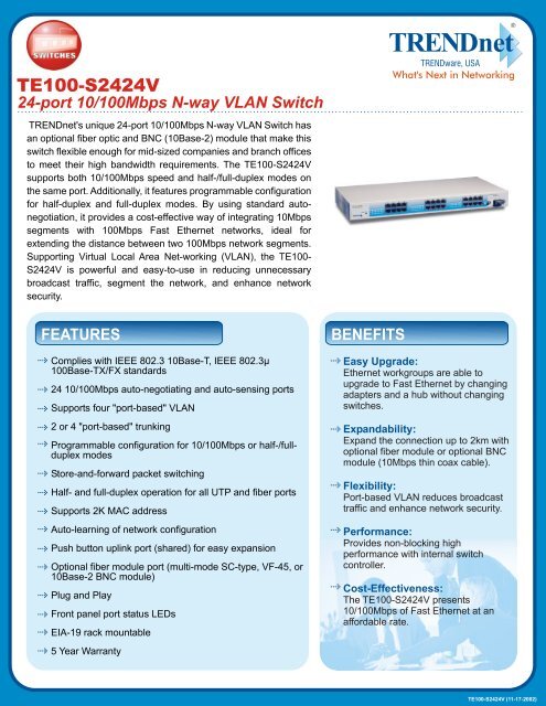 24-port 10/100Mbps N-way VLAN Switch - TRENDnet