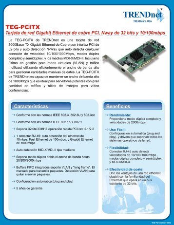 Tarjeta de red Gigabit Ethernet de cobre PCI, Nway de ... - TRENDnet