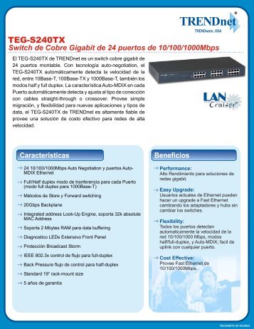 Switch de Cobre Gigabit de 24 puertos de 10/100 ... - TRENDnet