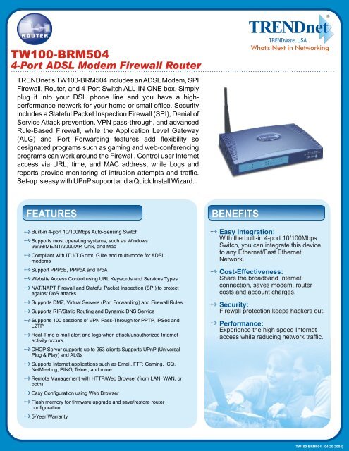 4-Port ADSL Modem Firewall Router - Downloads - TRENDnet