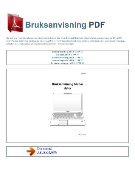 Instruktionsbok ASUS G75VW - BRUKSANVISNING PDF