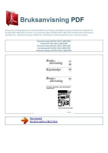 Instruktionsbok HUSQVARNA QR221RX - BRUKSANVISNING PDF
