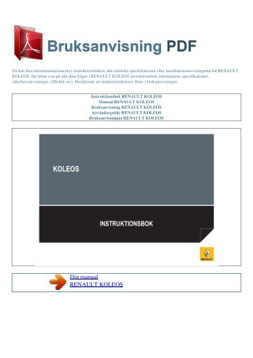 Instruktionsbok RENAULT KOLEOS - BRUKSANVISNING PDF