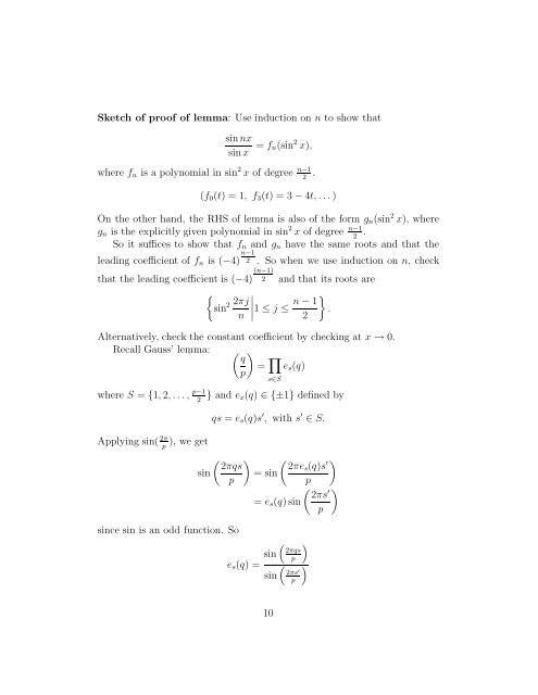 16 The Quadratic Reciprocity Law - Caltech Mathematics Department