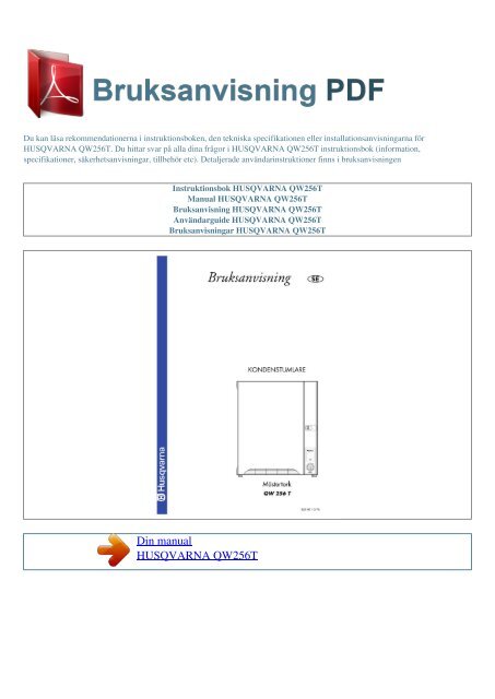 Instruktionsbok HUSQVARNA QW256T - BRUKSANVISNING PDF