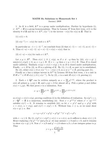 MATH 5b; Solutions to Homework Set 1 January 2009 1. As K is a ...