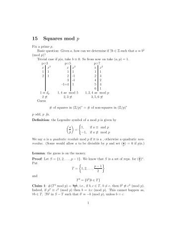 15 Squares mod p