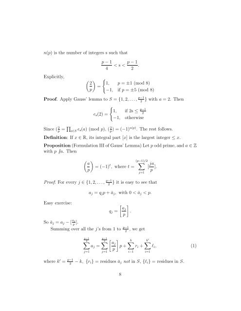 15 Squares mod p