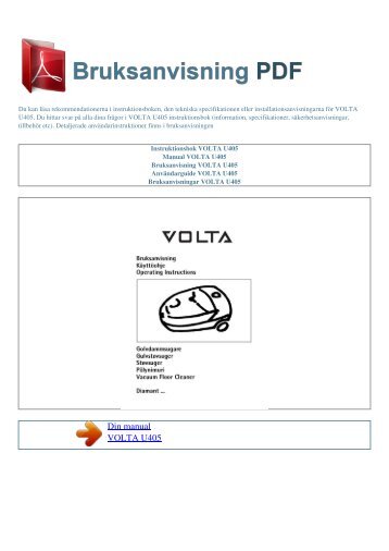 Instruktionsbok VOLTA U405 - BRUKSANVISNING PDF