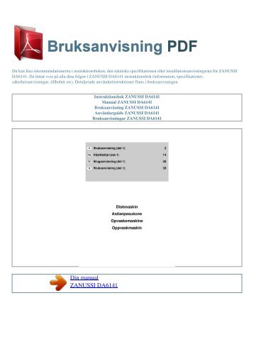 Instruktionsbok ZANUSSI DA6141 - BRUKSANVISNING PDF