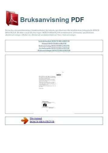 Instruktionsbok BOSCH HBA43B251B - BRUKSANVISNING PDF