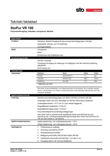 Tekniskt faktablad StoPur VR 100