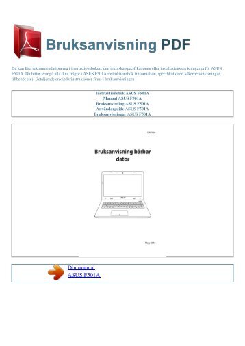 Instruktionsbok ASUS F501A - BRUKSANVISNING PDF