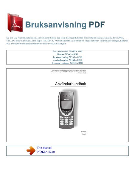 Instruktionsbok NOKIA 8210 - BRUKSANVISNING PDF