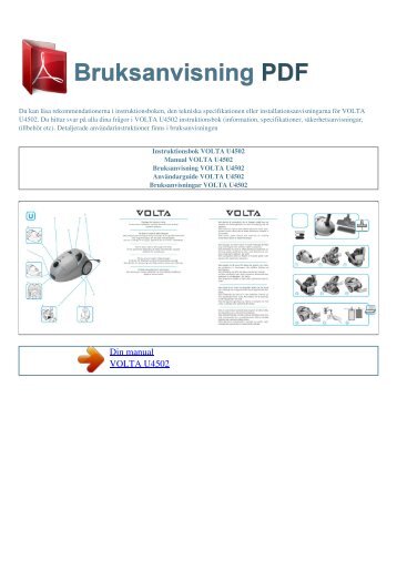 Instruktionsbok VOLTA U4502 - BRUKSANVISNING PDF