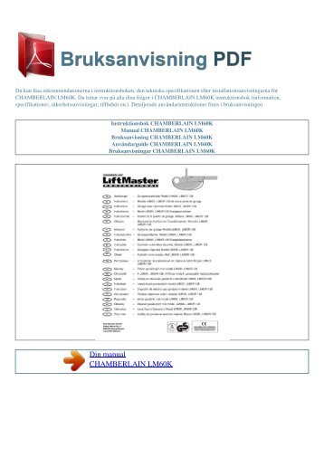 Instruktionsbok CHAMBERLAIN LM60K - BRUKSANVISNING PDF