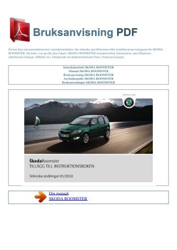 Instruktionsbok SKODA ROOMSTER - BRUKSANVISNING PDF