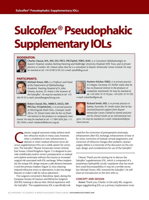 Sulcoflex ®Pseudophakic Supplementary IOLs - Iogen