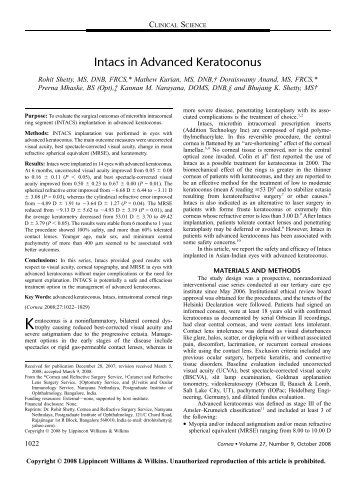 Intacs in Advanced Keratoconus - Iogen
