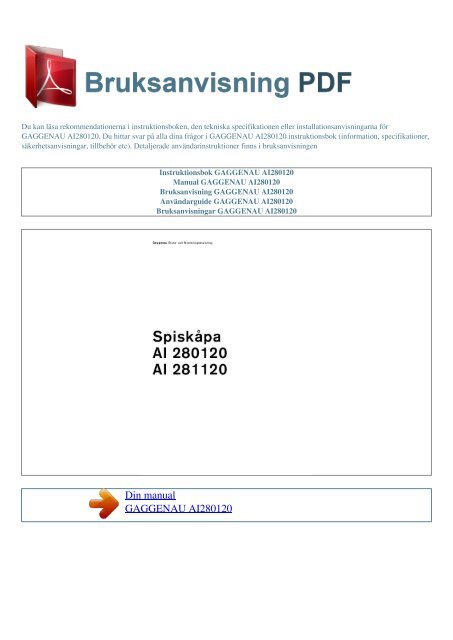 Instruktionsbok GAGGENAU AI280120 - BRUKSANVISNING PDF