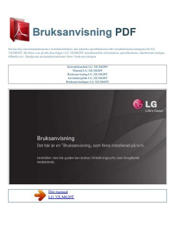 Instruktionsbok LG 32LM620T - BRUKSANVISNING PDF