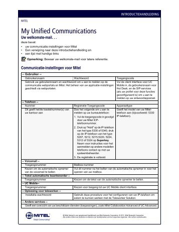 My Unified Communications - Introductiehandleiding ... - Mitel Edocs