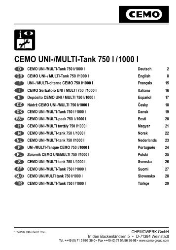 CEMO UNI-/MULTI-Tank 750 l /1000 l - Chameoxx