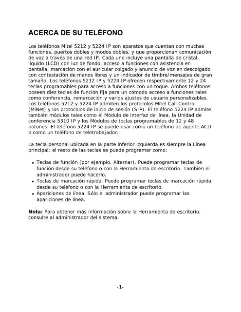 5212/5224 IP Phone Guía de Usuario - Mitel Edocs