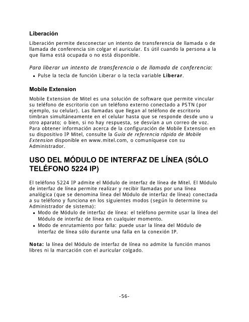 5212/5224 IP Phone Guía de Usuario - Mitel Edocs